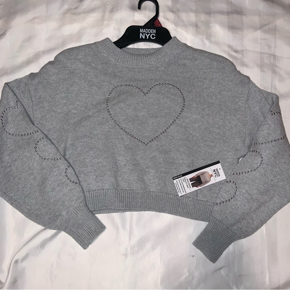 NWT NYC MADDEN BLING HEART SWEATER SMALL